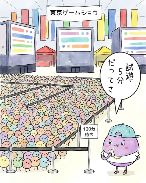 イラスト「試遊５分だってさ」
